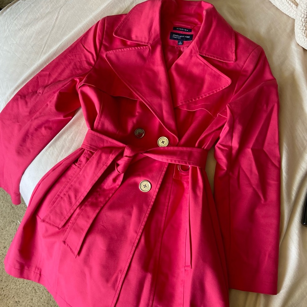 Pink above knee length trench coat